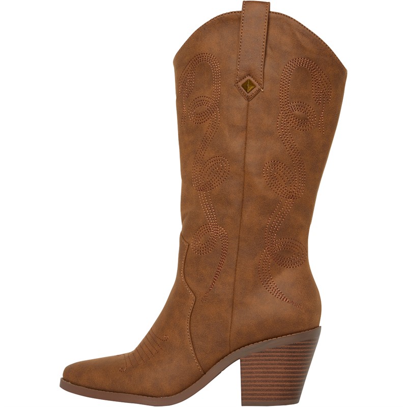 Rocket Dog Womens Feria Heeled Knee High Cowboy Boots Walnut