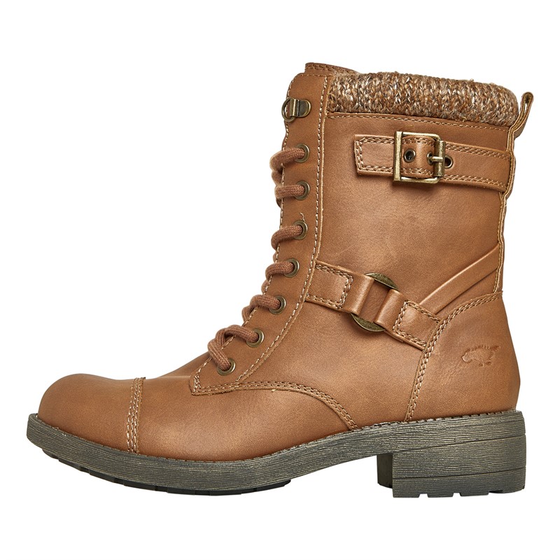 Rocket Dog Womens Thunder Lace Up Buckled Boots Cognac