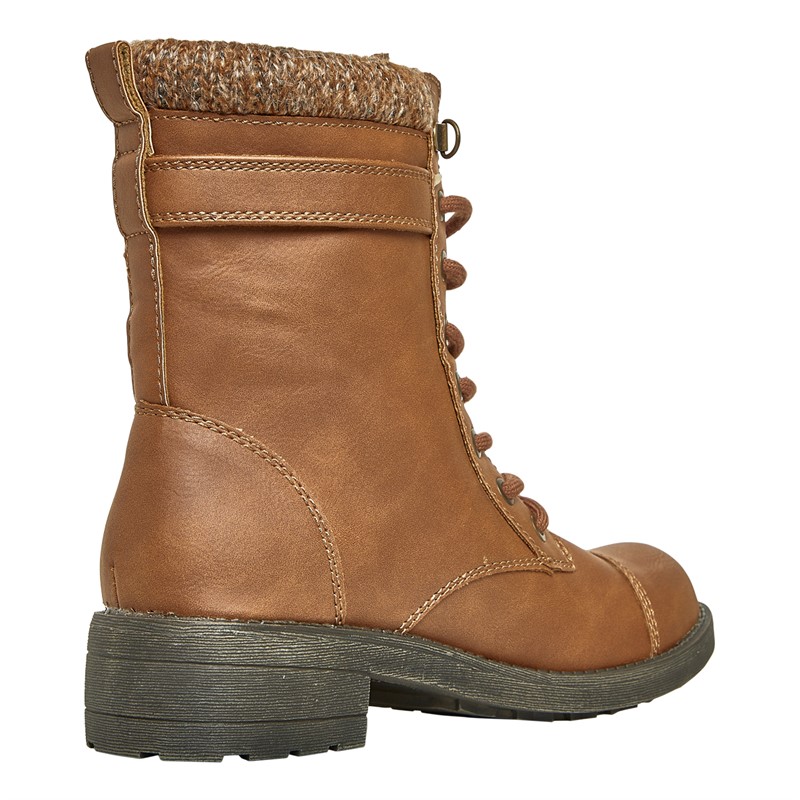 Rocket Dog Womens Thunder Lace Up Buckled Boots Cognac