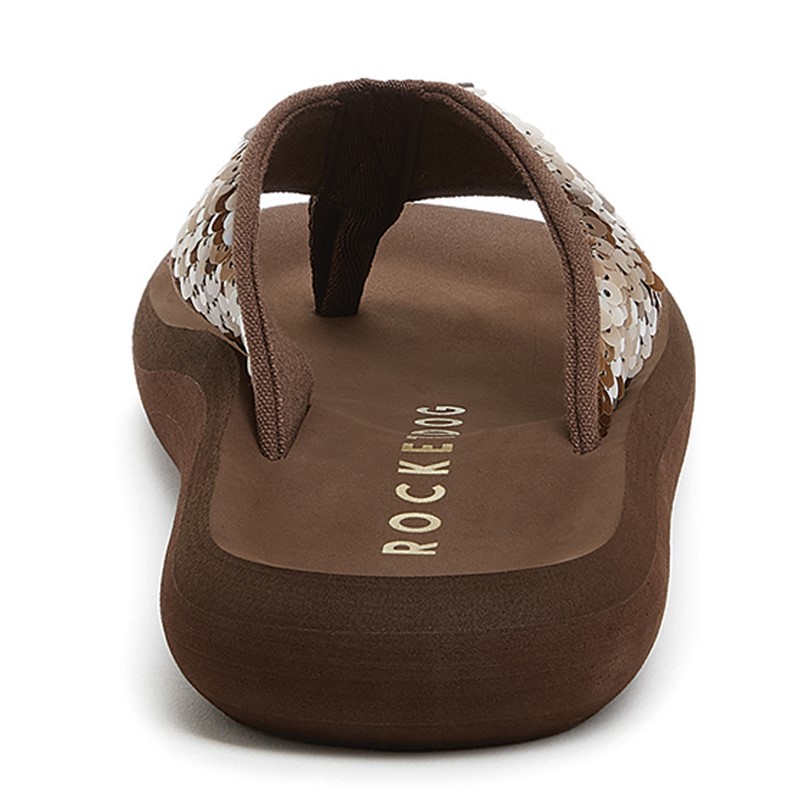 Rocket Dog Womens Spotlight Olney Sequin Flip Flops Brown
