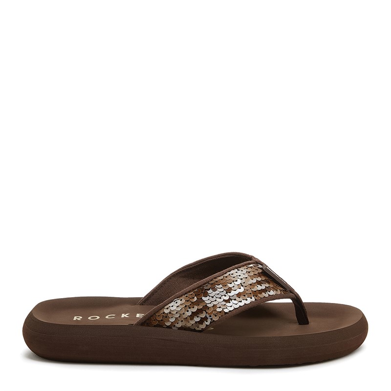 Rocket Dog Womens Spotlight Olney Sequin Flip Flops Brown