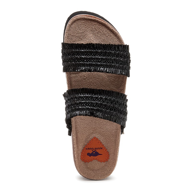 Rocket Dog Womens Aruba Raffia Twin Strap Footbed Sandals Black
