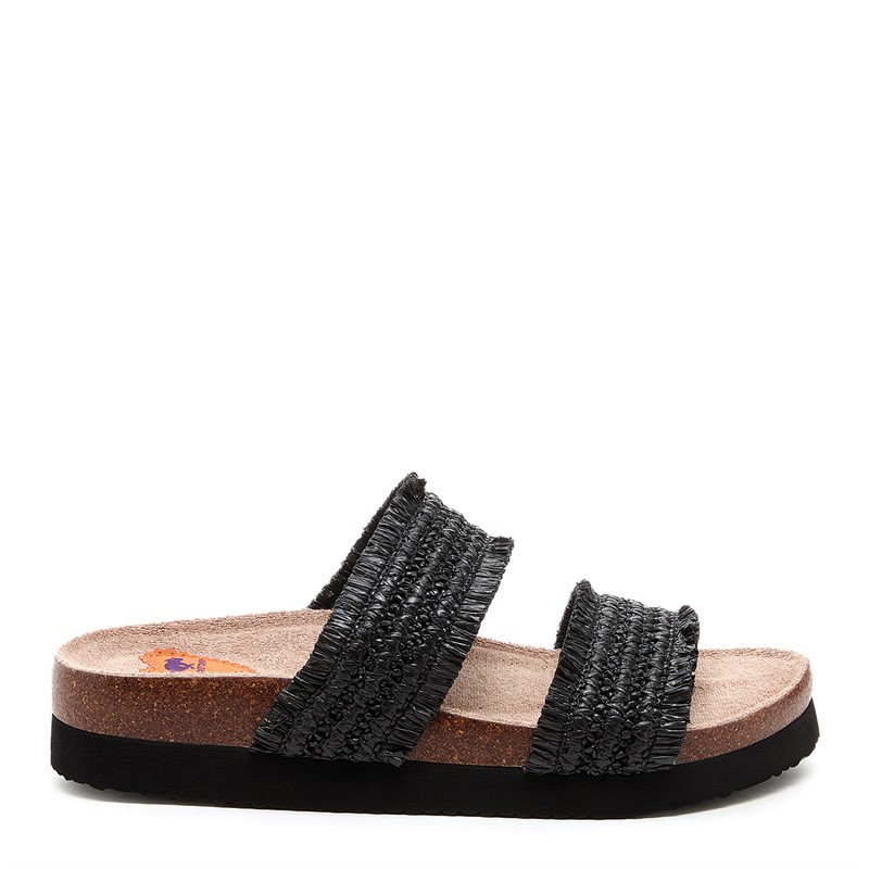 Rocket Dog Womens Aruba Raffia Twin Strap Footbed Sandals Black