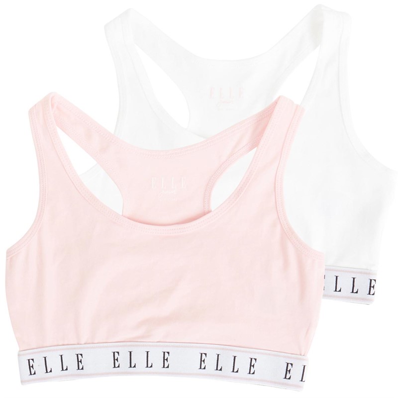 Elle Girls Logo Two Pack Elastic Crop Tops Bright White