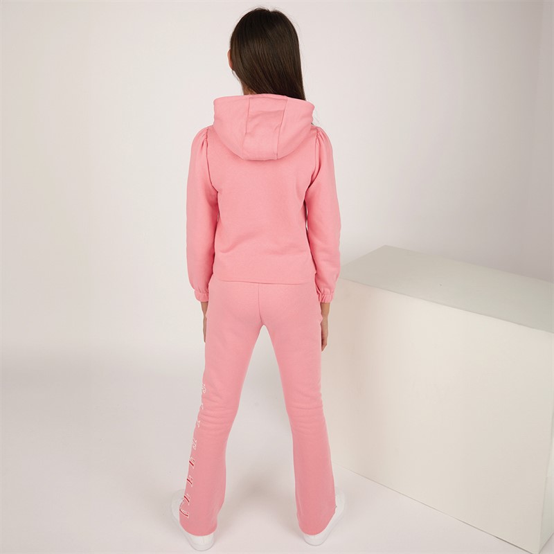 Elle Junior Girls Block Logo Hoodie And Flare Joggers Tracksuit Plumeria