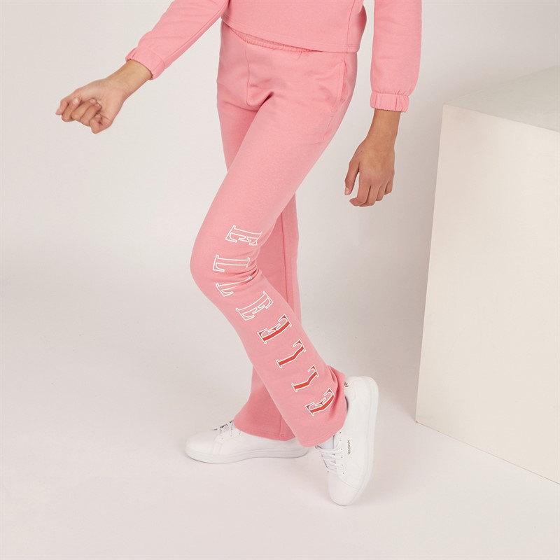 Elle Junior Girls Block Logo Hoodie And Flare Joggers Tracksuit Plumeria