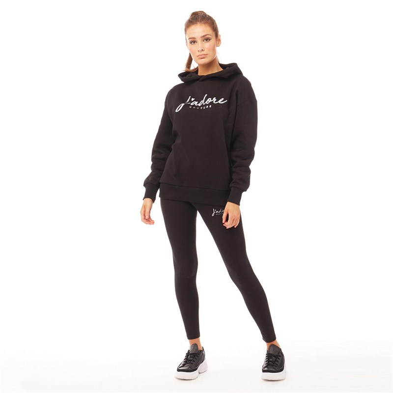 JDR-CTR Damskie Valentine Oversized Bluza z Kapturem Czarny