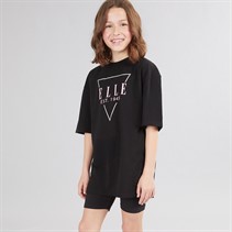 Elle Girls Triangle Logo Oversize T-Shirt And Cycling Shorts Set Black