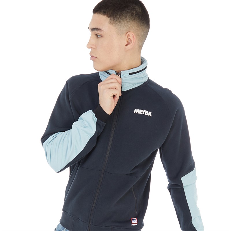 MEYBA Mens Full Zip Nylon Trim Sweatshirt Navy