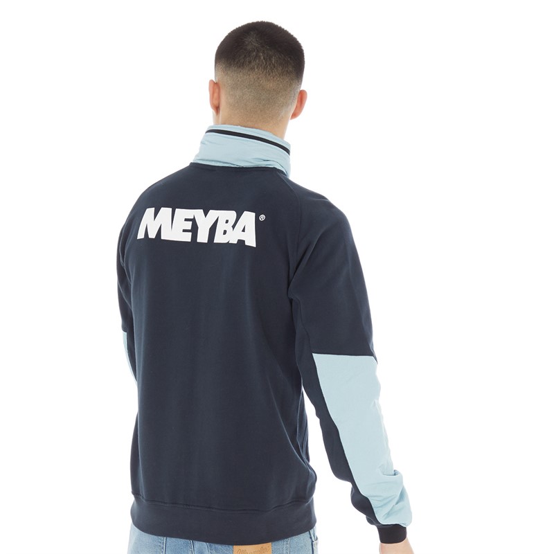 MEYBA Mens Full Zip Nylon Trim Sweatshirt Navy