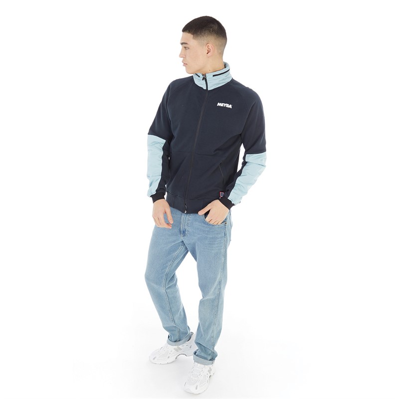 MEYBA Mens Full Zip Nylon Trim Sweatshirt Navy