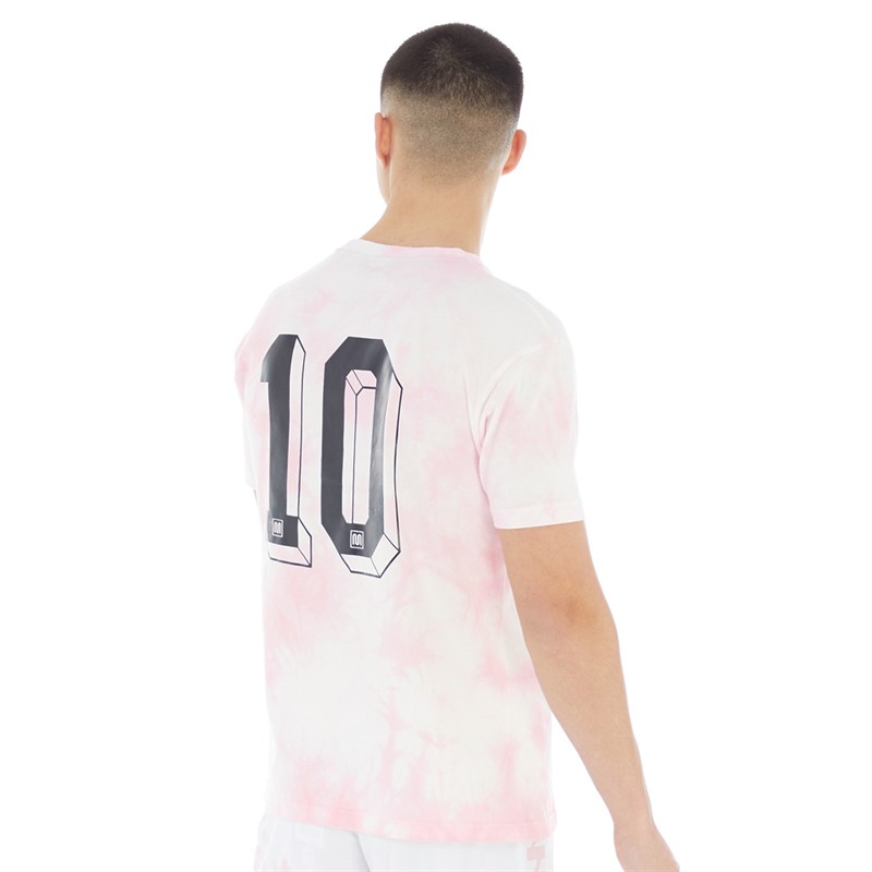 MEYBA Mens Cotton Tie Dye T-Shirt Pink/White