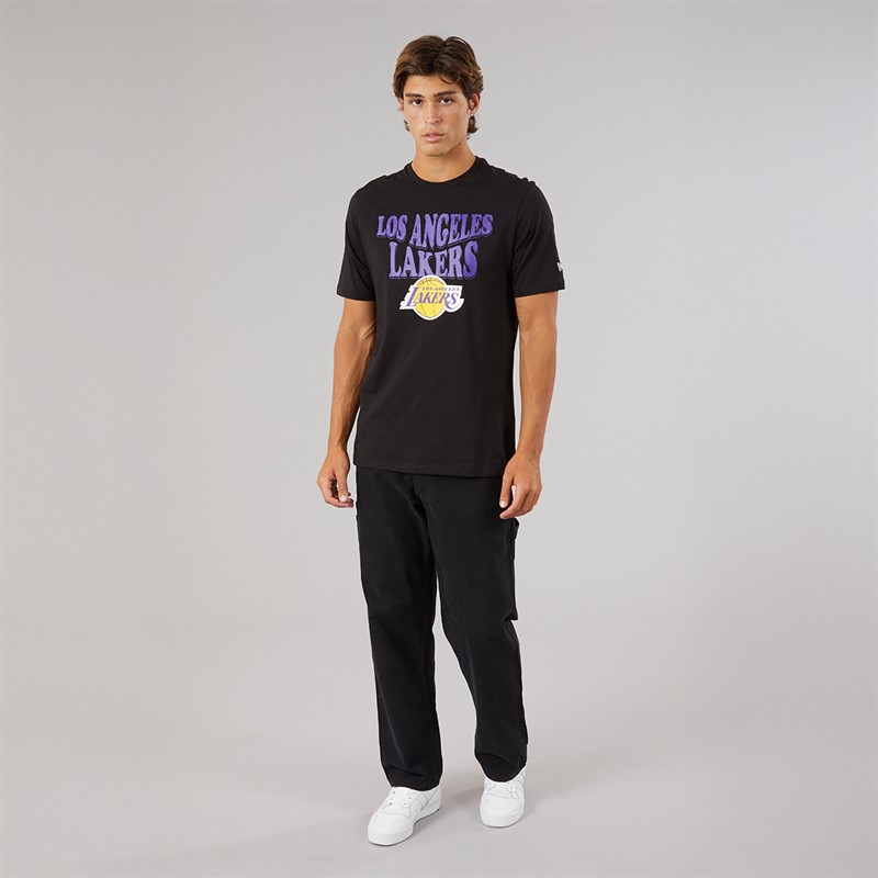 New Era Mens NBA Script Graphic Los Angeles Lakers T-Shirt Black Blk