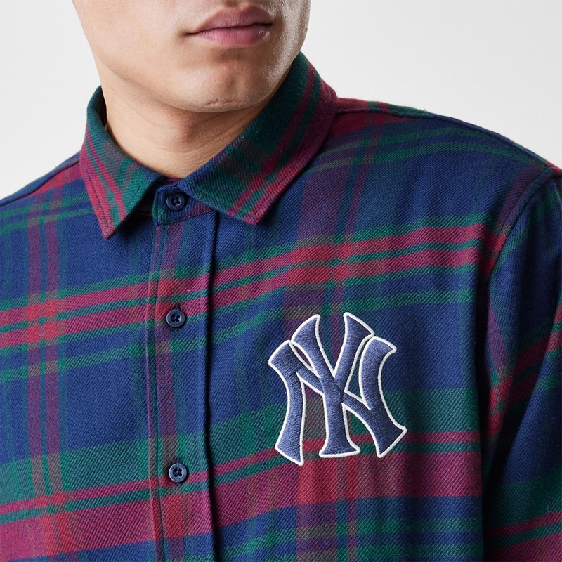 New Era Mens New York Yankees Check Shirt Navy