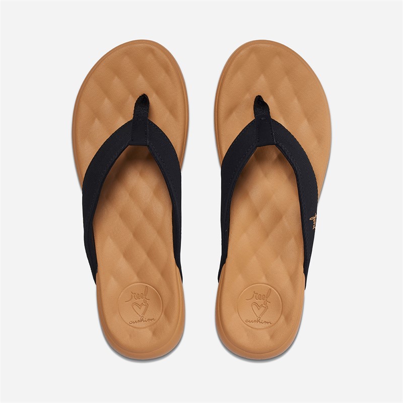Reef Womens Cushioned Harmony Flip Flops Black/Tan