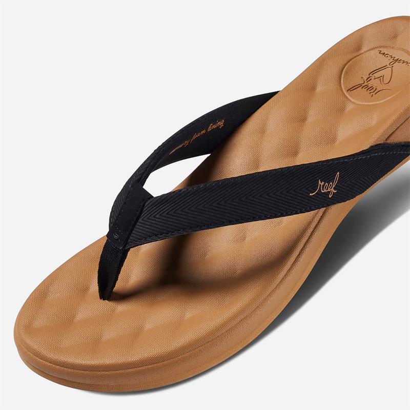 Reef Womens Cushioned Harmony Flip Flops Black/Tan
