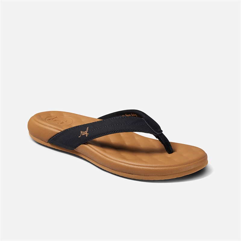 Reef Womens Cushioned Harmony Flip Flops Black/Tan