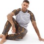 Ed Hardy Mens Cardo Raglan T-Shirt And AOP Lounge Pants Set Grey Marl/Black
