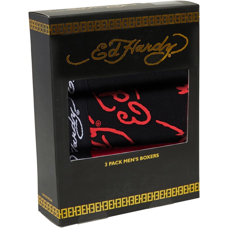 Ed Hardy Mens Eros Three Pack Boxers Assorted