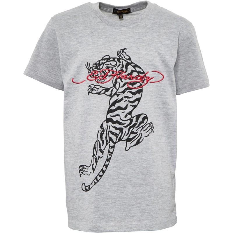 Ed Hardy Peuter Jongens Infant Tiger T-shirts Gemeleerd Grijs
