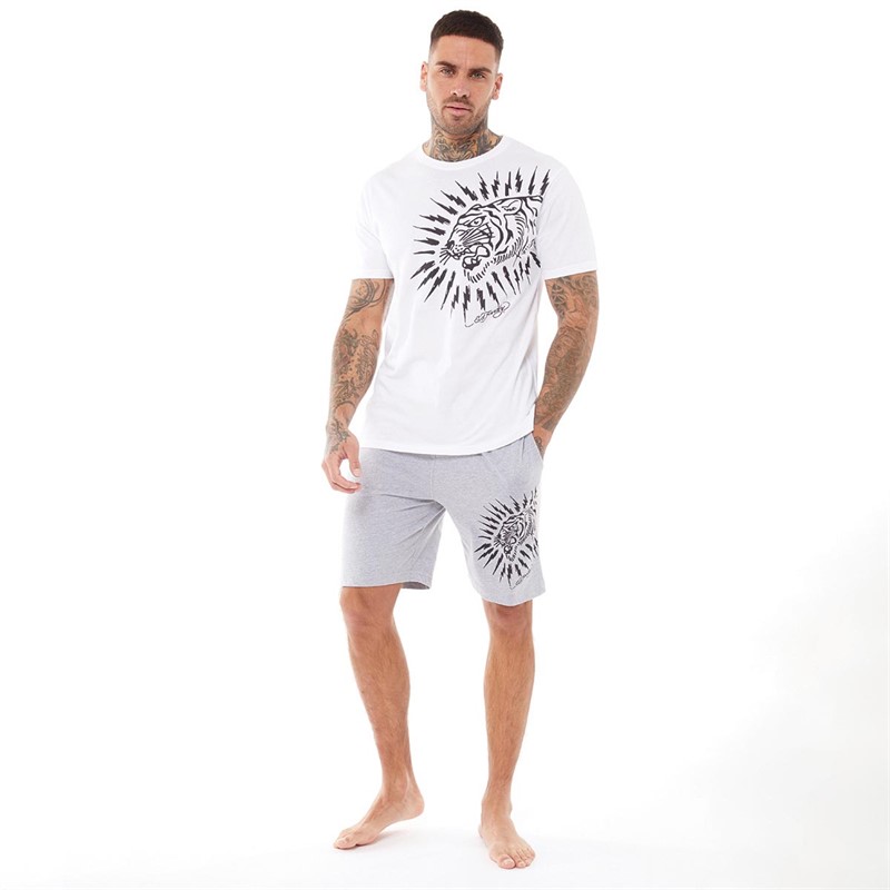 Ed Hardy Mens Venez Lounge Set White/Grey Marl