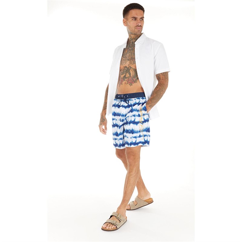 Ed Hardy Mens Woven Swim Shorts White/Twilight Blue