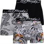 Ed Hardy Mens Nitro Three Pack Boxers White AOP/Grey Marl AOP/Black
