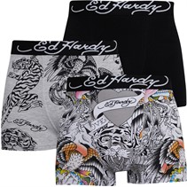 Ed Hardy Mens Nitro Three Pack Boxers White AOP/Grey Marl AOP/Black