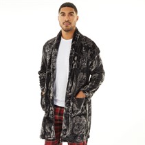 Ed Hardy Mens Allos Fleece Dressing Gown Charcoal