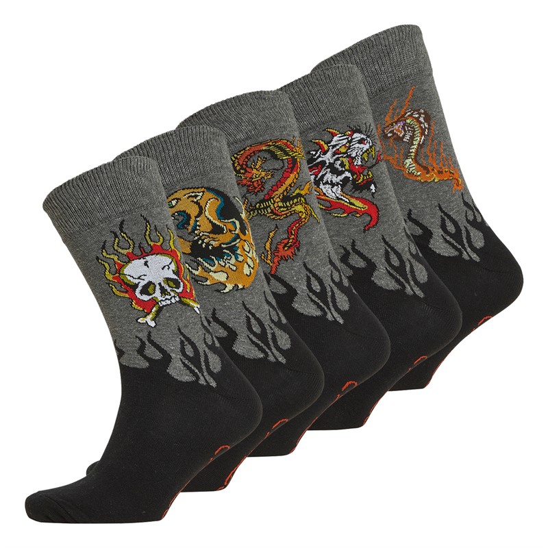 Ed Hardy Mens Karami Five Pack Dress Socks Black/Charcoal Marl