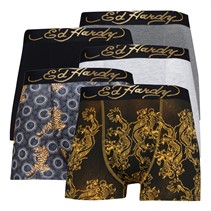 Ed Hardy Mens Carno Five Pack Boxers Black AOP/Black/Black AOP/Grey Marl/Charcoal Marl