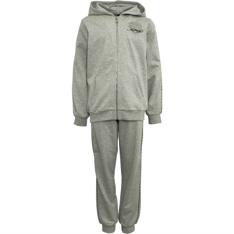 Ed Hardy Boys Zip Throught Tracksuit Grey Marl