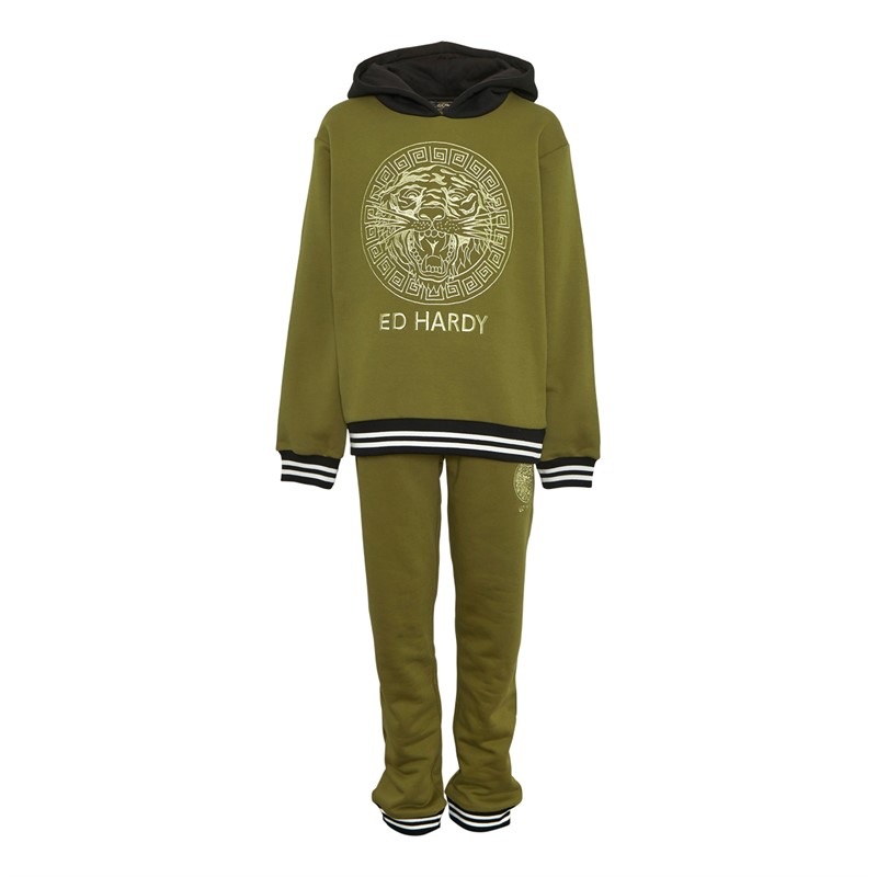 Ed Hardy Boys Zip Through Tracksuit Olive Branch