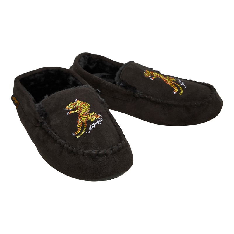 Ed Hardy Mens Raffi Moccasin Slippers Black