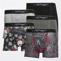 Ed Hardy Mens Ruperto Five Pack Boxers Black AOP/Charcoal Marl/Black AOP/Grey Marl/Black