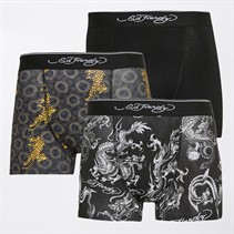 Ed Hardy Mens Ecidro Three Pack Boxers Black AOP/Black/Black AOP