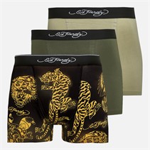 Ed Hardy Mens Nidas Three Pack Boxers Black Aop/Khaki/Stone
