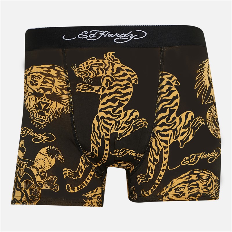 Ed Hardy Mens Nidas Three Pack Boxers Black Aop/Khaki/Stone