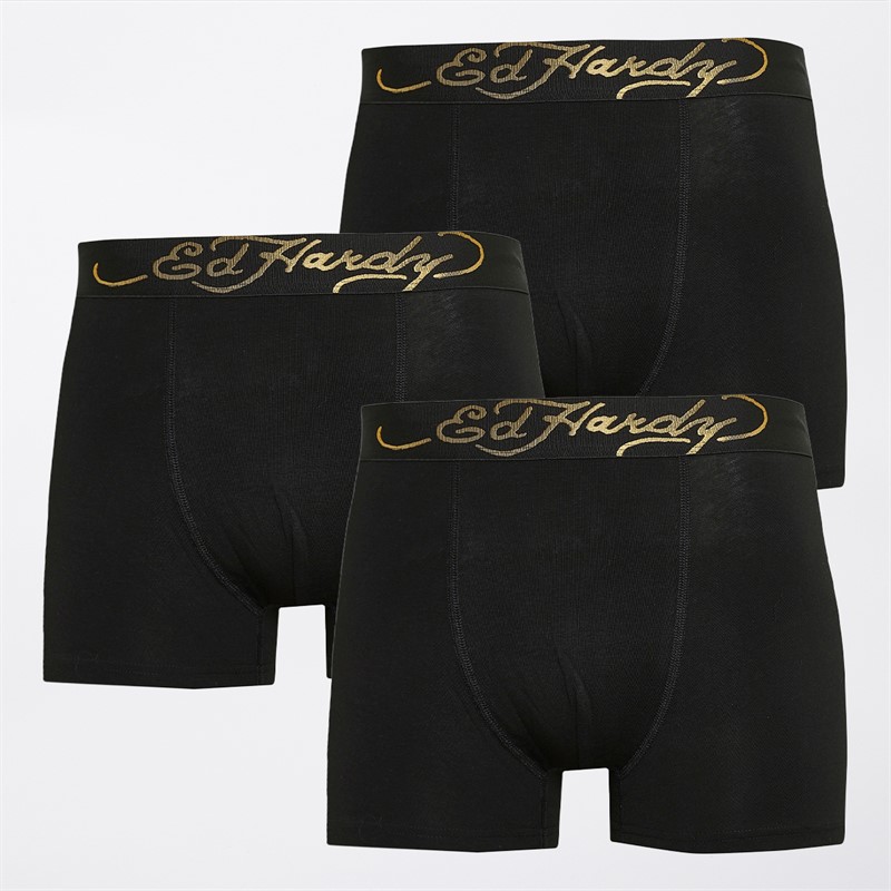 Ed Hardy Mens Ramol Three Pack Boxers Black - Size S