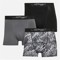 Ed Hardy Mens Diagono Three Pack Boxer Shorts Black AOP/Steel Grey/Black