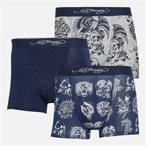 Ed Hardy Mens Asili Three Pack Boxers Navy AOP/Navy/Grey Marl AOP