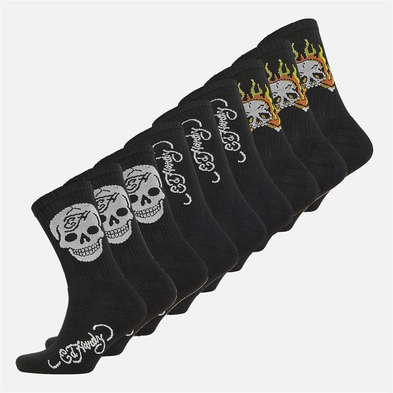 Ed Hardy Mens Nimolo Nine Pack Crew Socks Black