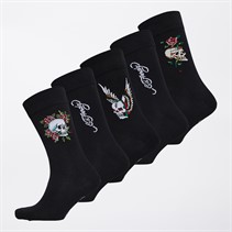 Ed Hardy Mens Croix Five Pack Dress Socks Black