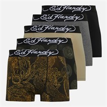 Ed Hardy Mens Baide Five Pack Boxers Stone/Black Aop/Black Aop/Charcoal Marl/Black