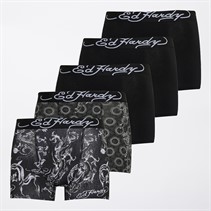 Ed Hardy Mens Codagh Five Pack Boxers Black/Black Aop/Black/Black Aop/Black