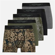 Ed Hardy Mens Harkness Five Pack Boxers Khaki/Khaki Aop/Charcoal Marl/Camo Aop/Black
