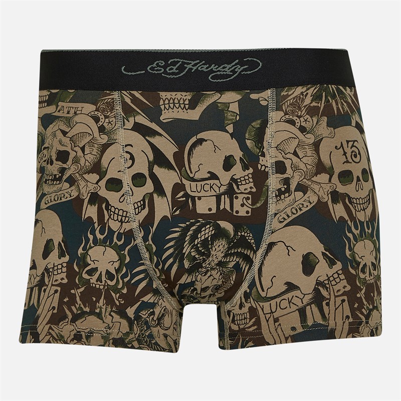 Ed Hardy Mens Harkness Five Pack Boxers Khaki/Khaki Aop/Charcoal Marl/Camo Aop/Black