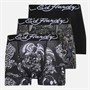 Ed Hardy Mens Greenbrow Three Pack Boxer Shorts Black Black Aop/Black/Black Aop