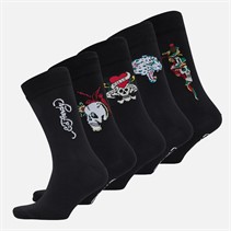 Ed Hardy Mens Egerton Five Pack Dress Socks Black