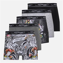 Ed Hardy Mens Harrop Five Pack Boxer Shorts Black AOP/Grey Marl/Black/White AOP/Charcoal Marl Black Aop,Grey Marl,Black,White Aop,Charcoal Marl